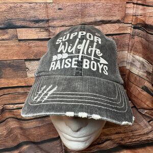 Support Wildlife Raise Boys Cap Hat Mesh Adjustable Strap Distressed Arrow Mom